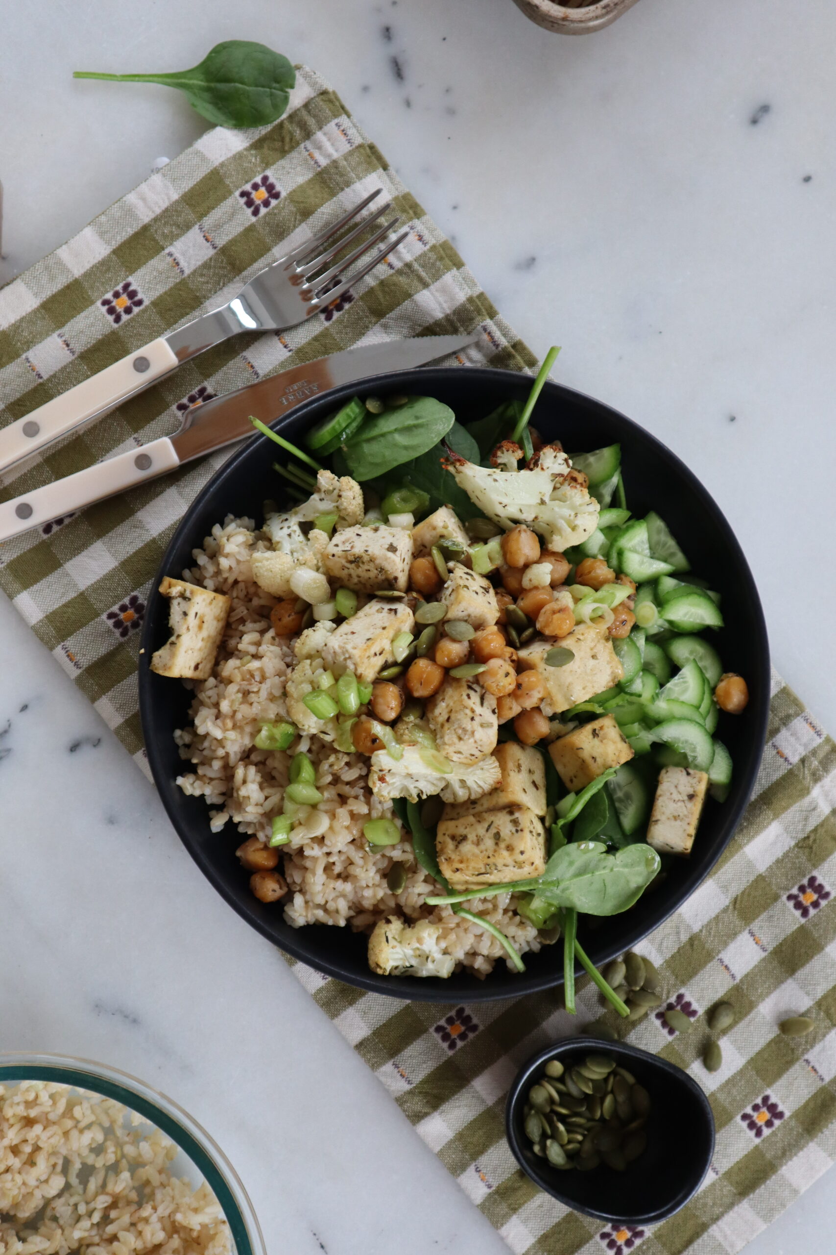Healthy Tofu Brown Rice Bowl - Running on Veggies